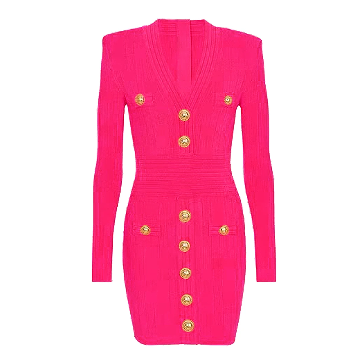 Spot 2024 European And American Spring And Autumn New Fashion High Quality Knitted V-neck Slim Long Sleeve Dress Women