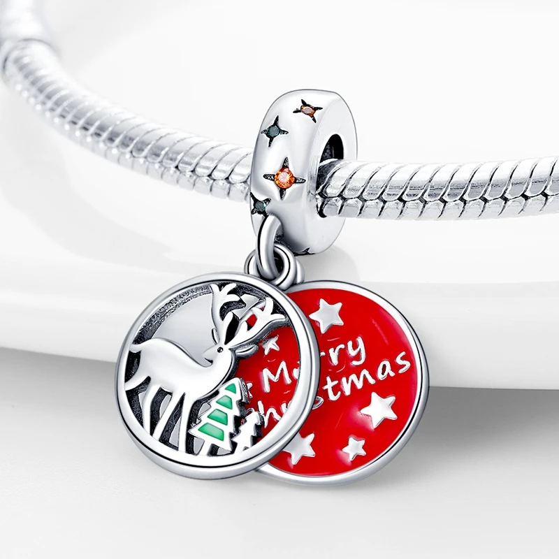Hot Sale Christmas Charm Beads Santa Tree Snowman Gingerbread Pendant Charms Fits 3mm Bracelet Necklace Women Luxury DIY Jewelry