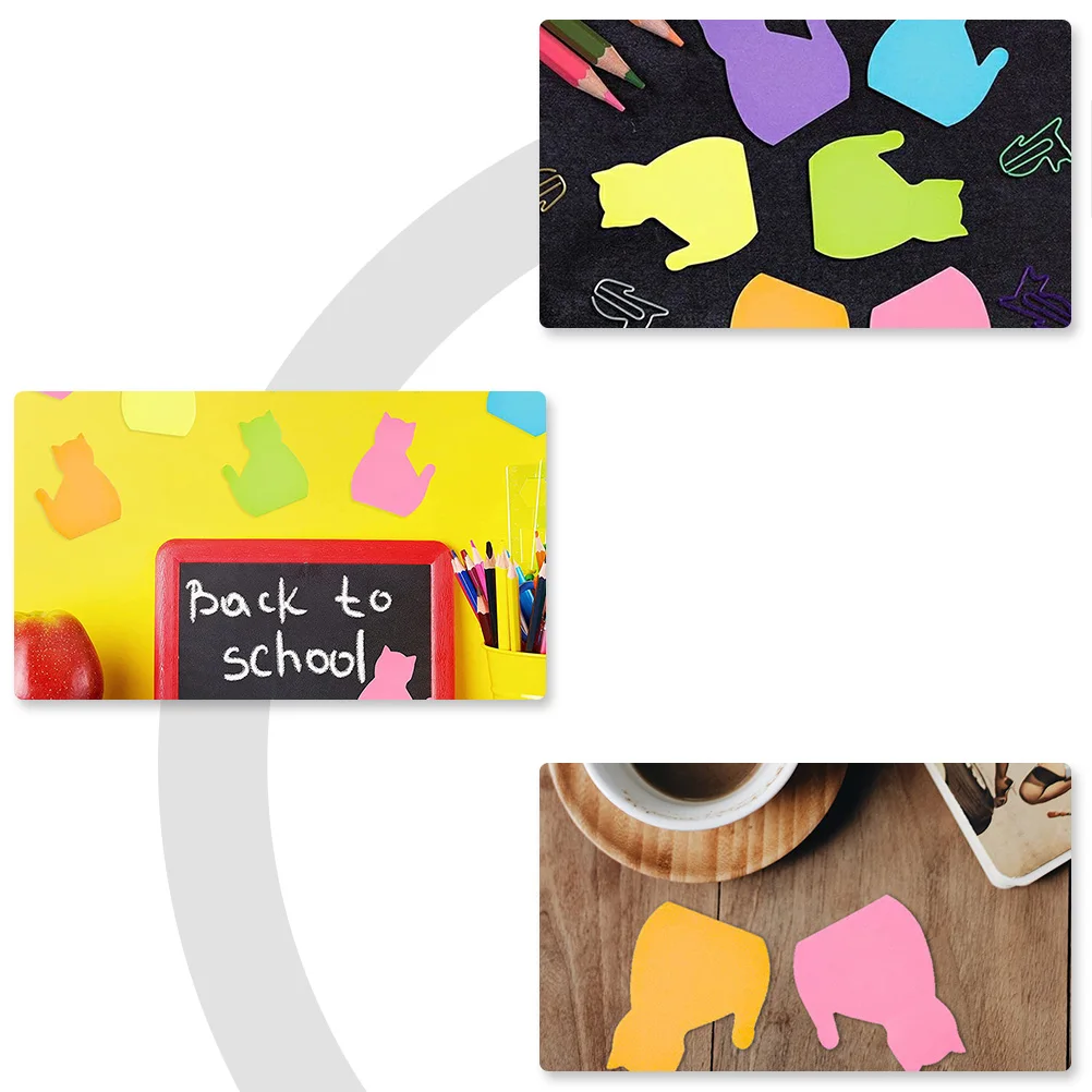 

12Pcs Cat Shaped Note Paper Portable Adhesive Notes Colorful Memo Pad for Office School Planner Memo Sticker