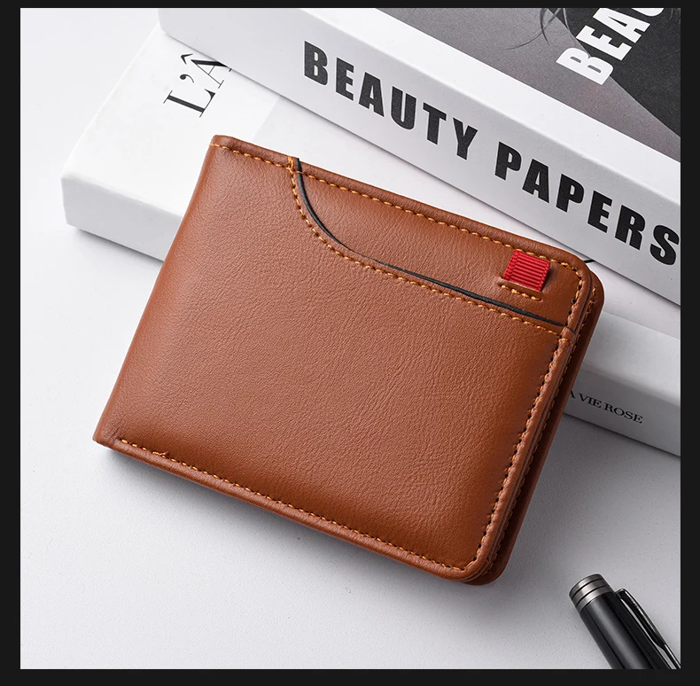 Ultradünne Mini-Kurzbrieftasche für Herren mit Ausweis, Bankkartensteckplatz und Fotofenster, Business-Casual-Geldbörse für junge Männer – Detail 10