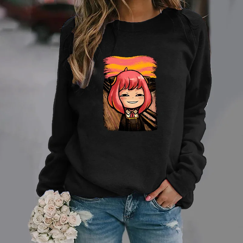 New Women's Anime Harajuku Pullover Sweatshirt Outdoor Casual Long Sleeve Anya Forger Sweatshirt Anime Pullover