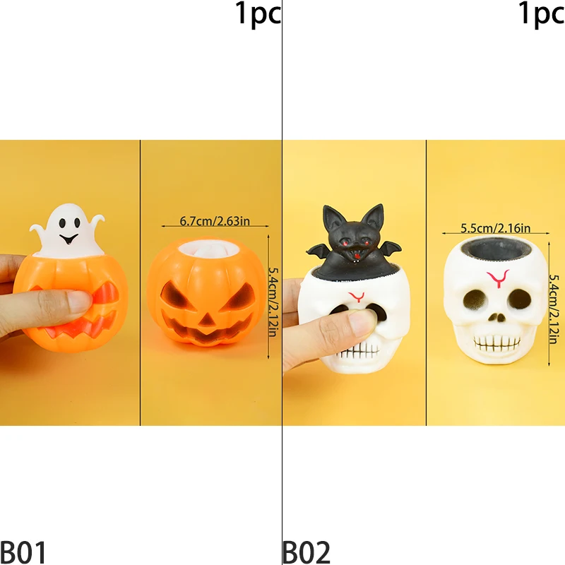 Stress-relieving Funny Halloween Pumpkin Head Ghost Mold Pinch Fun Stress Ball Pinching Music Prank Toys Selling Kid Party Gifts