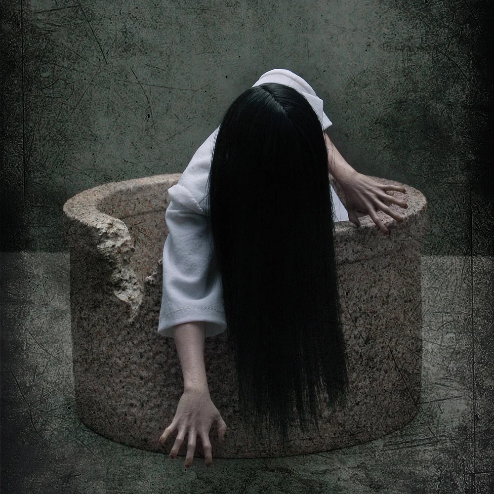 Novo estoque yantoys jr08 1/6 escala colecionável clássico filme de terror miss sadako cabelo longo feminino chumbo 12in figura de ação brinquedos