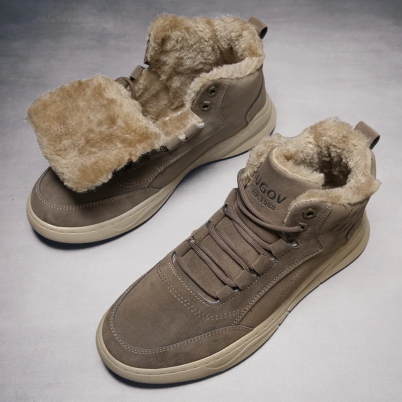 Autumn New Men's Sneakers Fashion High Top Casual Shoes Lace Up Ankle Boots Platform Boots for Men Plush Warm Winter Boots Tenis