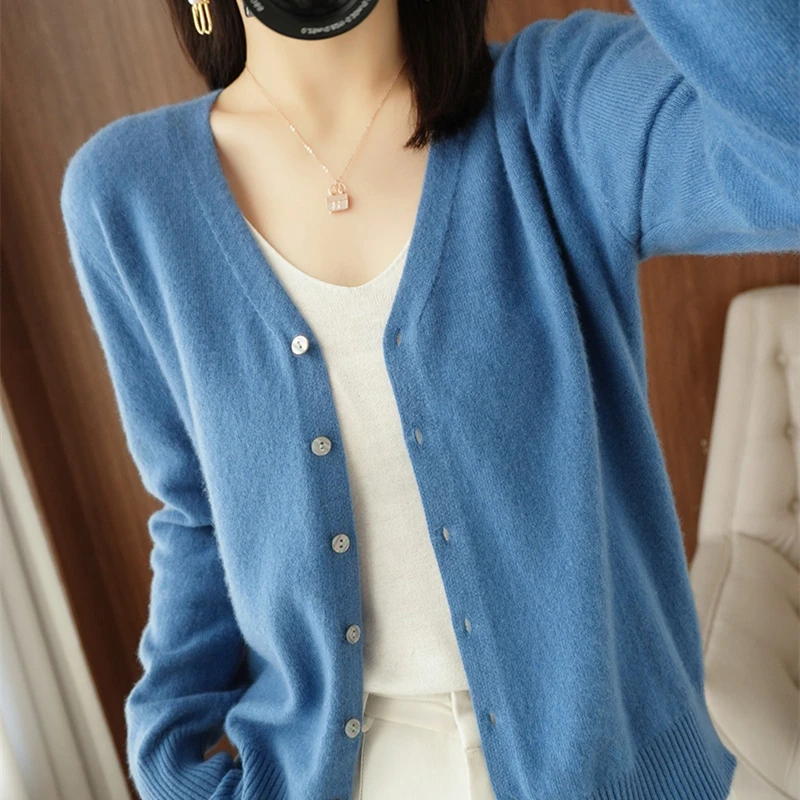 Spring Summer New V-Neck Cashmere Open Cardigan Loose Versatile  Color Thin Knitted Air Conditioning Shirt Outerwear for...