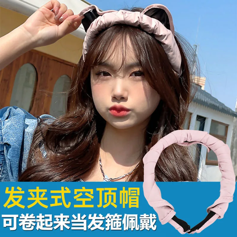 Lightweight 100% Cotton Upf50+ Wide Brim Shell Shape Empty Top Sun Hat For Women Anti Uv Foldable Headband Design Summer Outdoor