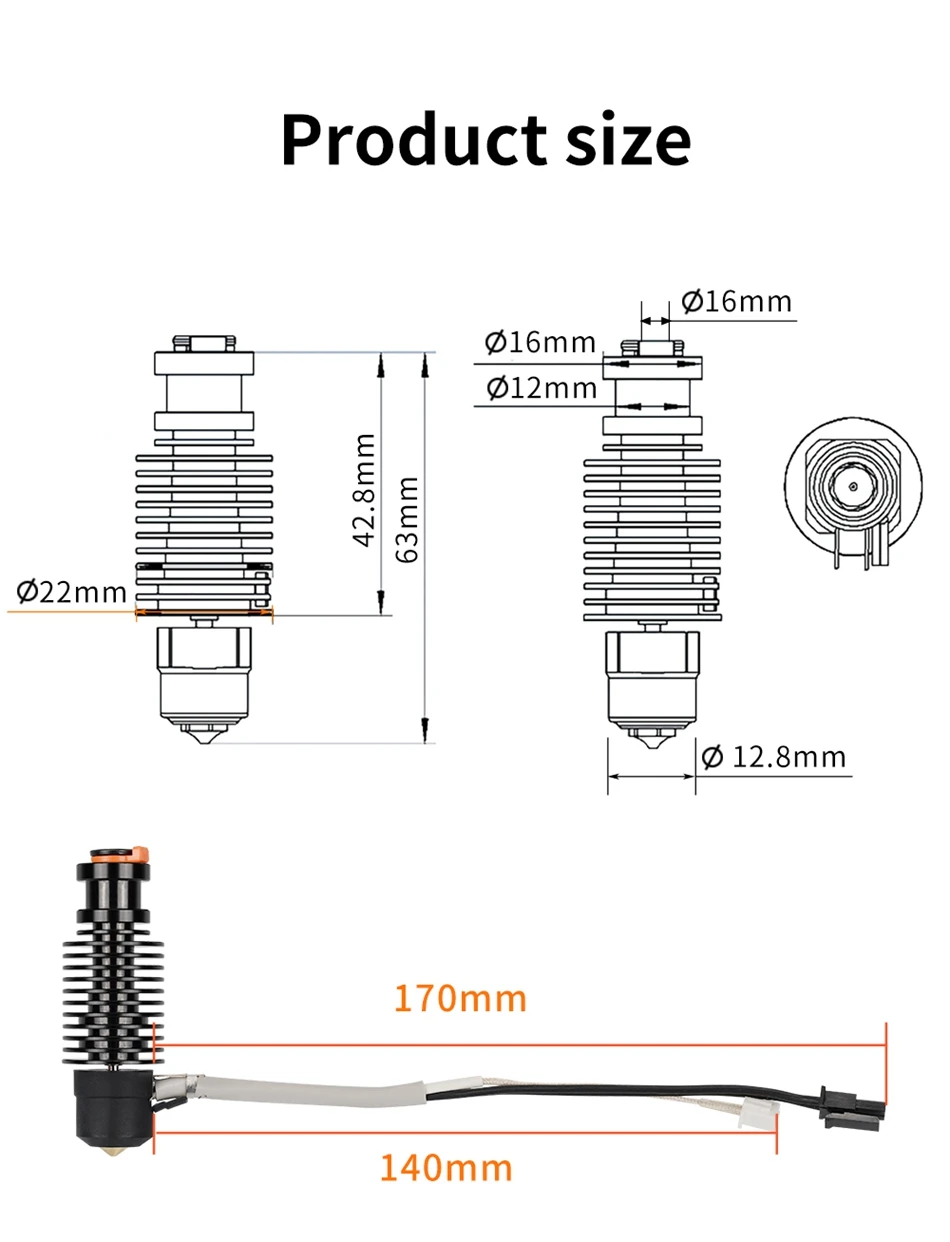 Volcano Hotend E3D V6 24V 50W 60W für Voron 2.4 3D-Drucker Keramik-Heizkern Druckkopf für Voron Prusa Ender 3 CR10 MK3S – Detail 13