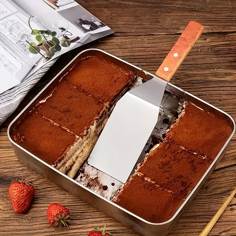 Stainless Steel Cake Shovel with Wooden Handle Special Tiramisu Spatula for Flipping in Cast Iron Pans Grills and Baking Sheets - view 3
