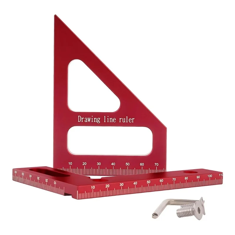 Aluminum Alloy Red Miter Triangle Ruler 45° 90° Woodworking Square Protractor - 3D Multi Angle Layout Measuring Tools