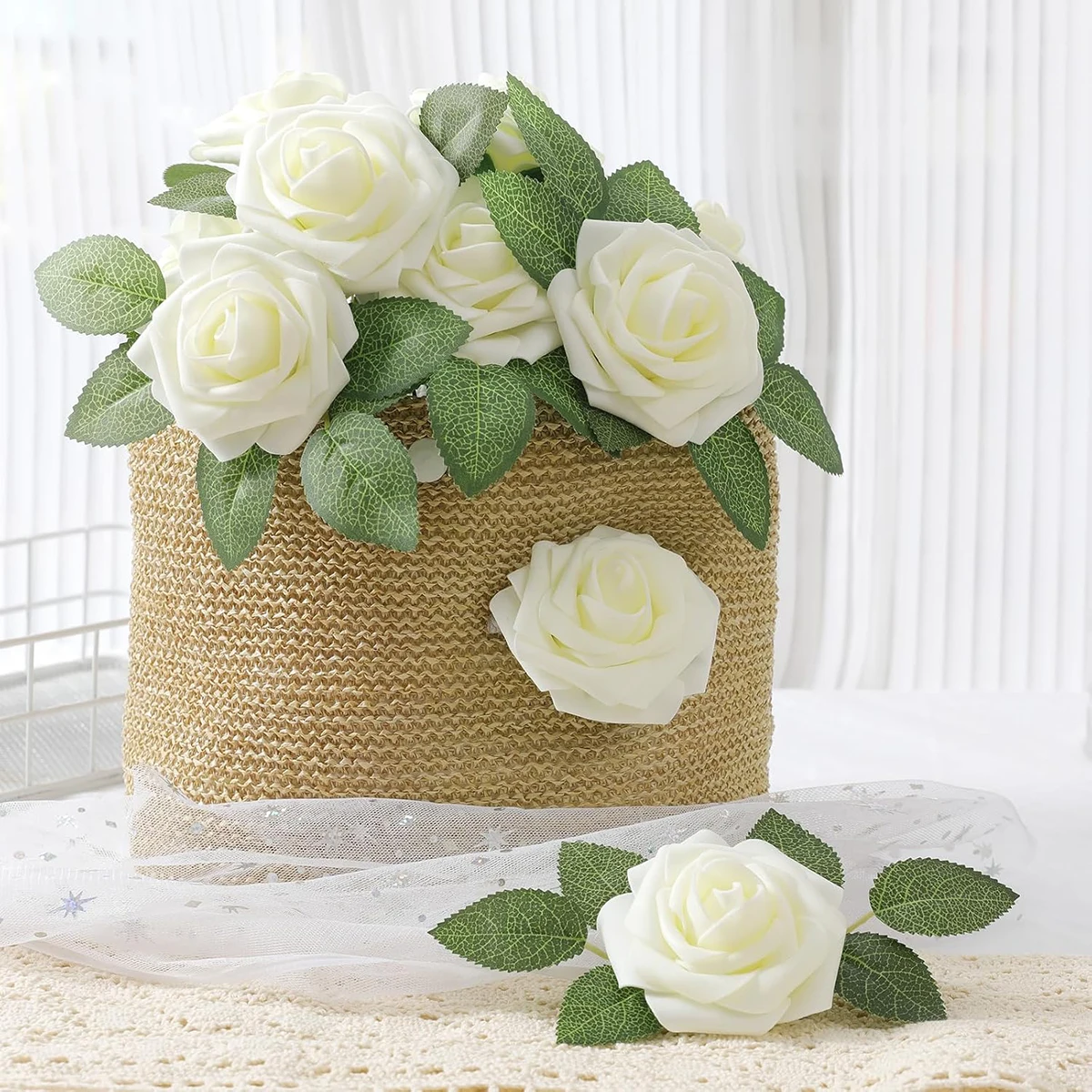 30 Pcs Artificial PE Foam Rose Flowers with Stems Outdoor Wedding Bridal Bouquet Holiday Party Halloween Indoor Wall Decoration