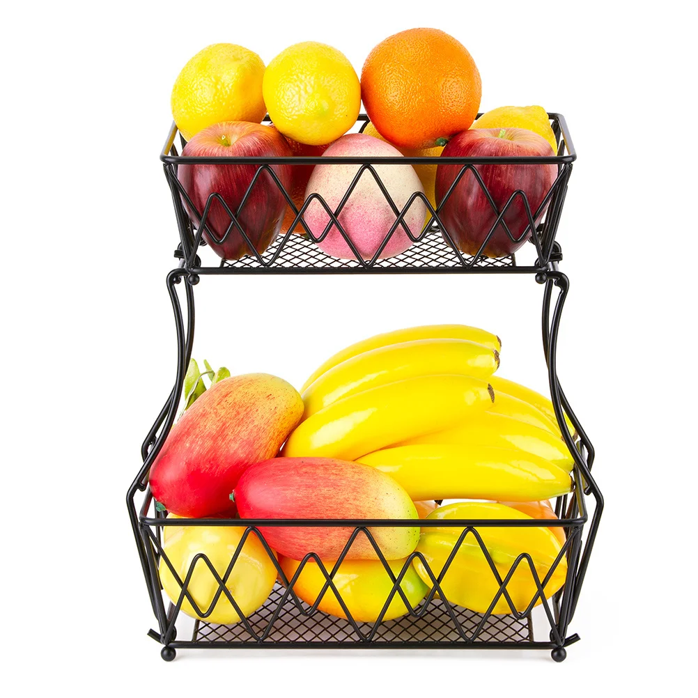 

2-Tier Fruit Basket Detachable Iron Fruit Vegetable Storage Basket Kitchen Stand Non-Slip Stable Balanced Base