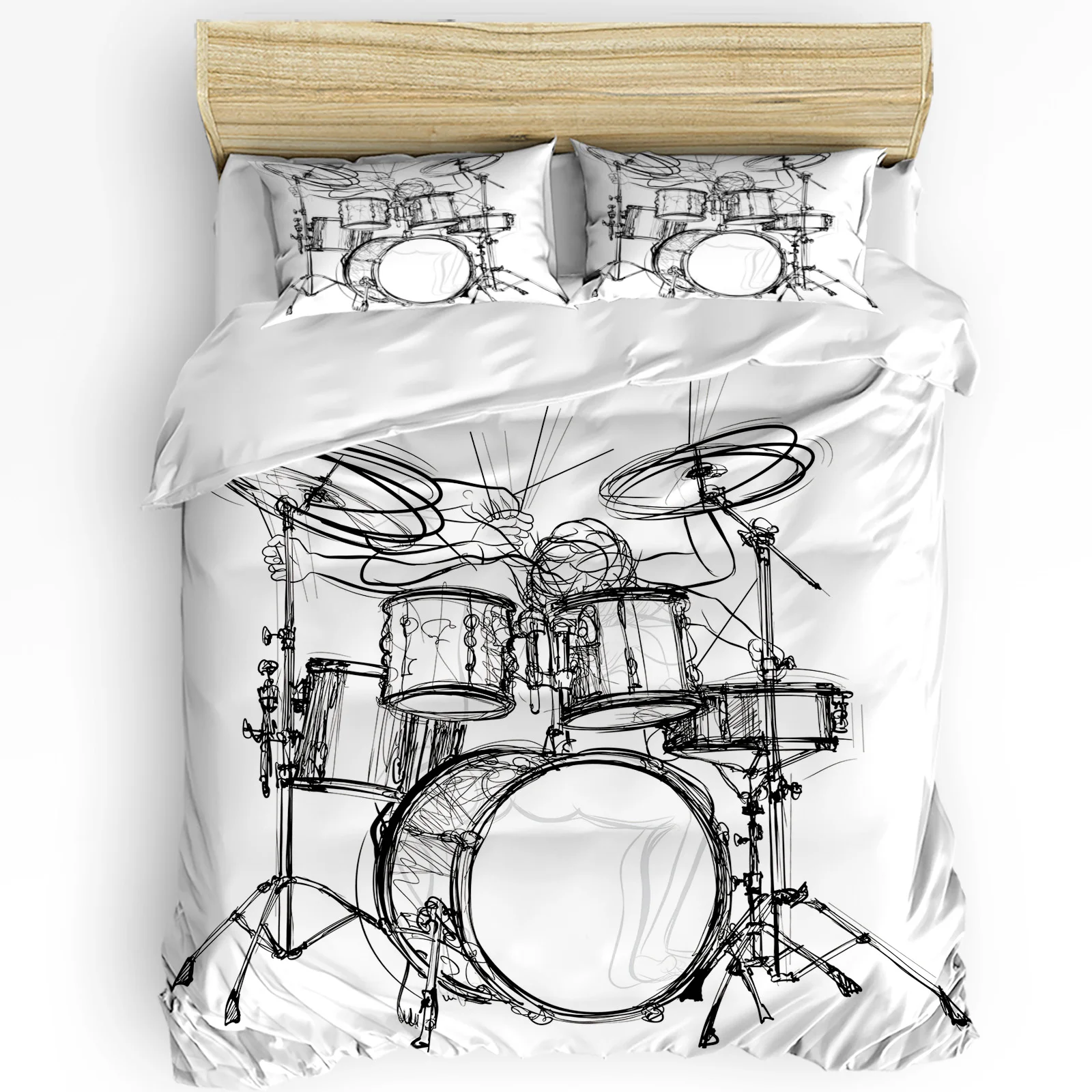 Shelf Drum Rock Music White Bedding Set 3pcs Duvet Cover Pillowcase Kids Adult Quilt Cover Double Bed Set Home Textile