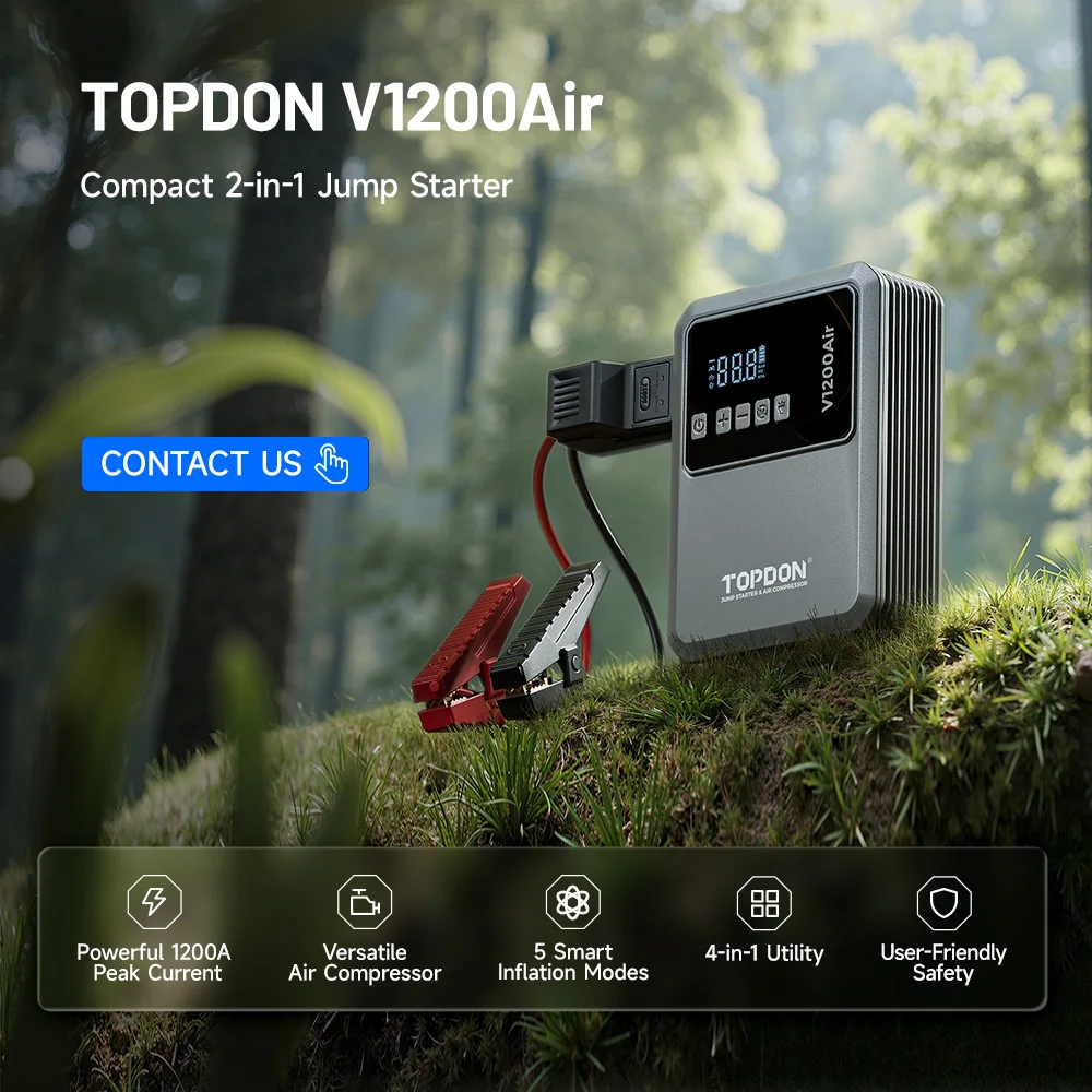 TOPDON V1200 Air 12V Jump Starter Battery With Versatile Air Pump Capable Portable Car Battery Jump Starter With air Compressor