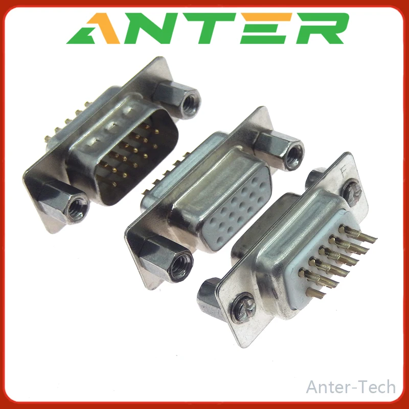 2PCS VGA Welding Plug DB15 Adapter Connector DB15 Female Male Port Socket D Sub HDB15 3 Row 15Pin Plug Computer Video Interface