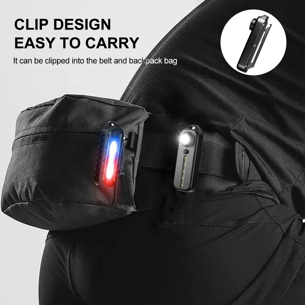 1/2pcs Mini Thin Flashlight Tactical Police Shoulder Light USB Type-C Rechargeable Bicycle Taillight Helmet Lamp Keychain Light