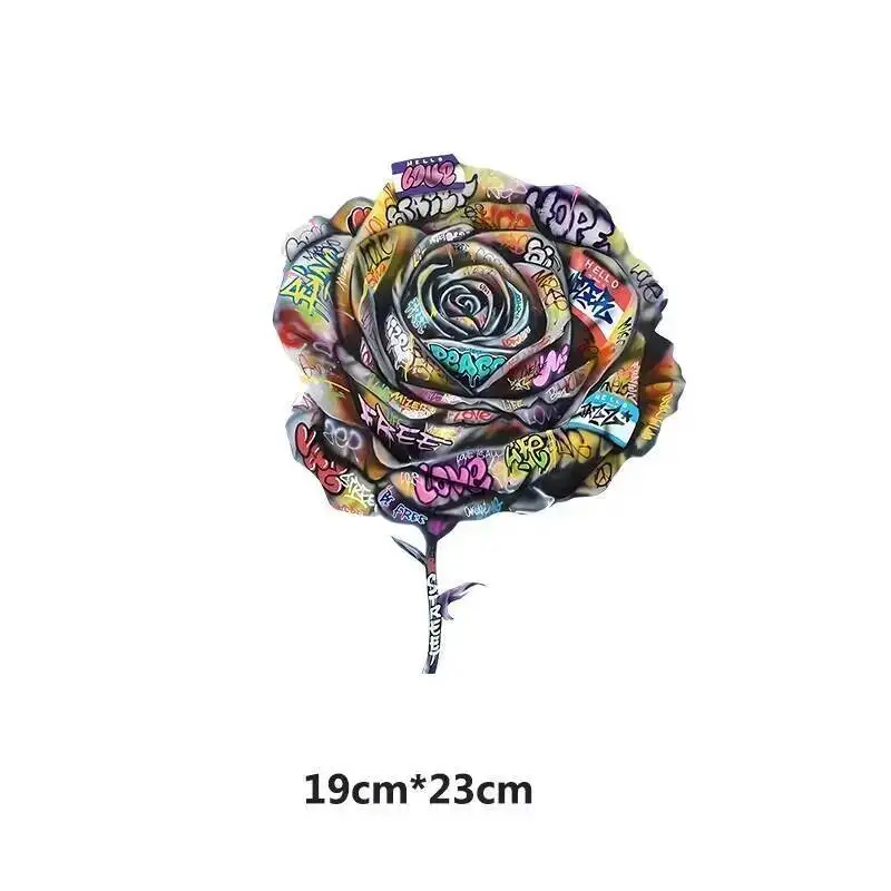 Graffiti Rose Flower Heat Transfer Stickers Iron On Patches Diy Clothes Heat Transfer Sticker For Shirt Decal Factory Wholesale