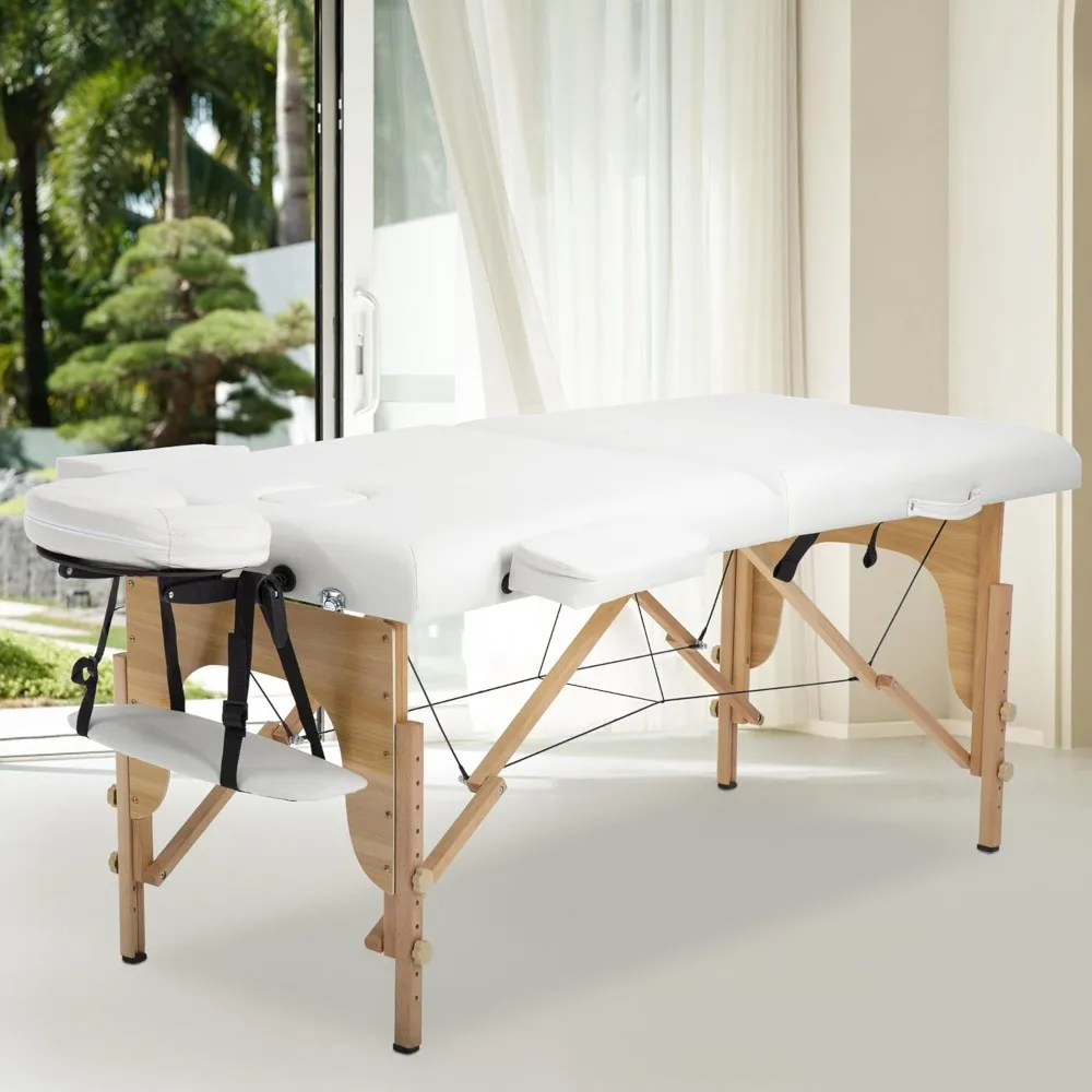 

Massage Bed Portable Massage Tables 2 Fold Spa Bed Height Adjustable Lash Bed with Towel Hanger Oil Pouch Half Bolst