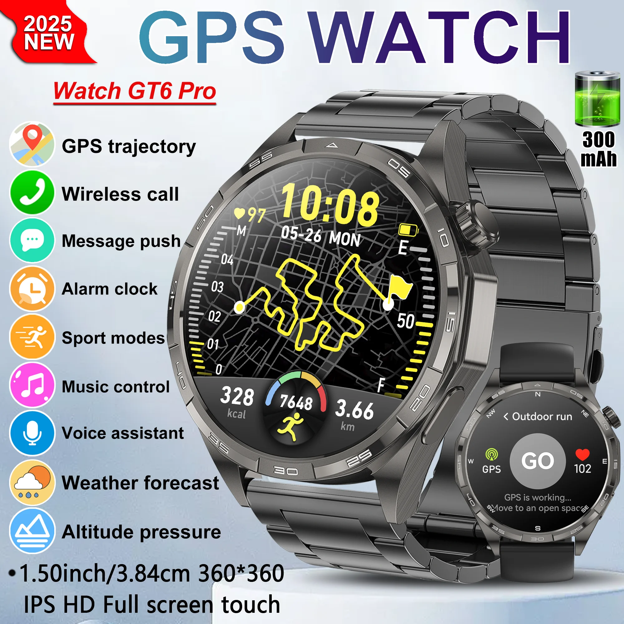 

Смарт-часы 2025 6Pro, Bluetooth-вызов, GPS-отслеживание, монитор сердечного ритма для подростков с функциями высоты и давления воздуха