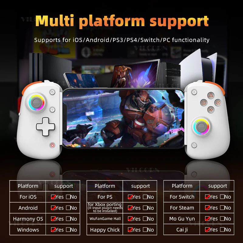 D8Pro Tablet RGB Gaming Controller FPS Mobile Gamepad For Android IOS PS4 Switch PC Hall Trigger Joystick with M1M2/Turbo/6-Axis