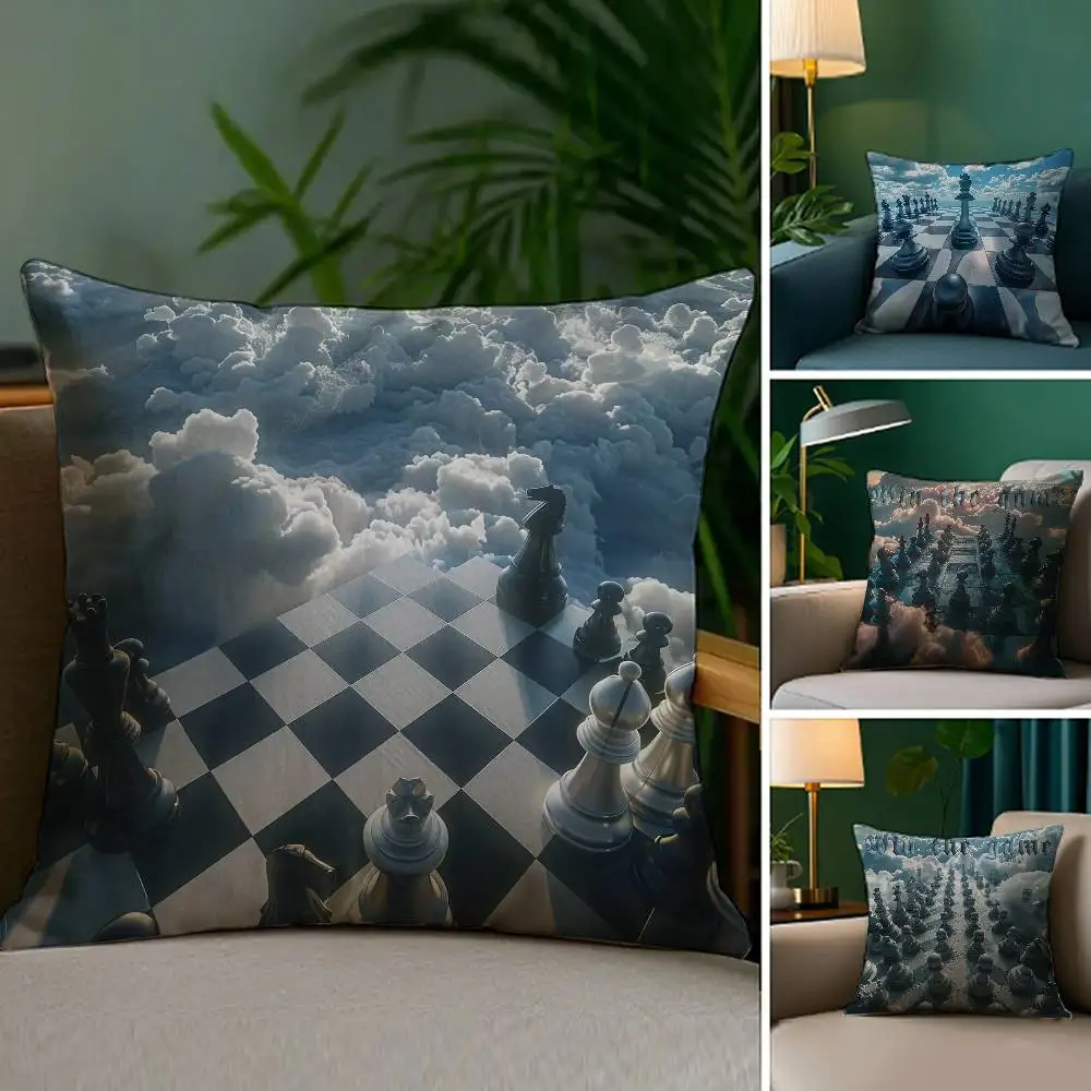 Classic Chess Pillow Case Plush Fabric Soft Double Sided Print Home Sofa High Quality Cushion Cover Throw