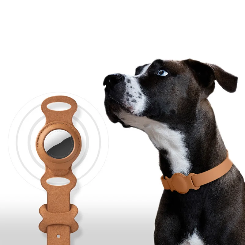 High-quality PU Leather Pet Collar With Airtag Holder, 3 Siz