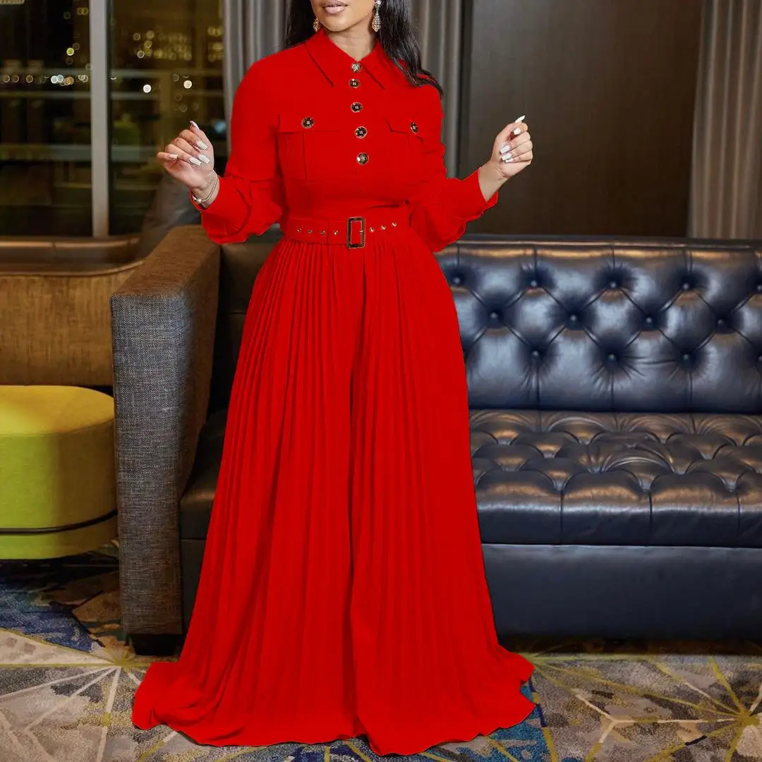 

Belted Wide Leg Pleated Casual Long Skirt for Women Autumn Season Polyester Fiber 00% Children's Home Clothes Spwear