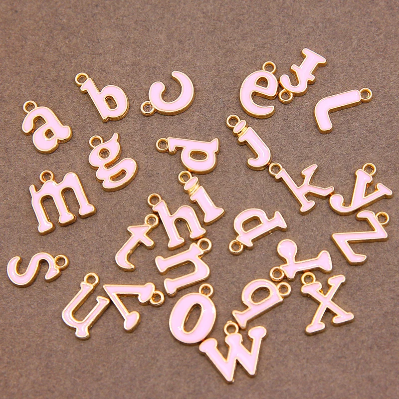 10pcs/lot Pink 10mm lower Case Letter Charms Enamel For Jewelry Making Alphabet Initial Pendant DIY Bracelet Necklace One-sided