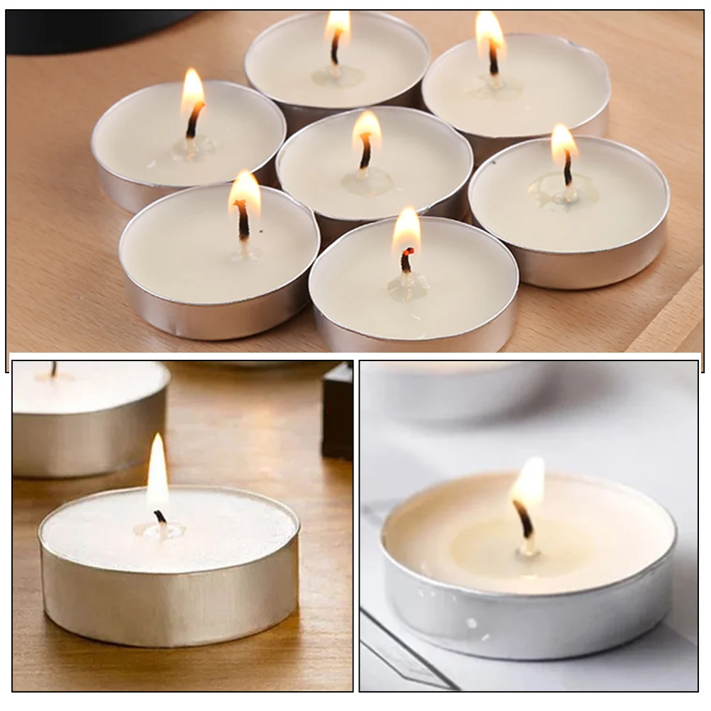 50 Pcs Tea Candles Round Scented Small Smokeless Unscented Room Tealight White Little Tiny Tealights Travel