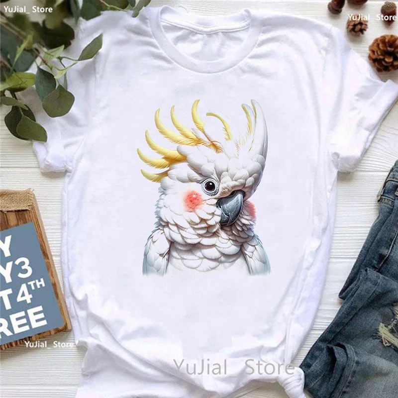 

Tropical Cockatoo Bird Printed Tshirt Women'S Clothing Funny White T Shirt Girls Harajuku Kawaii Clothes Summer Fashion T-Shirt