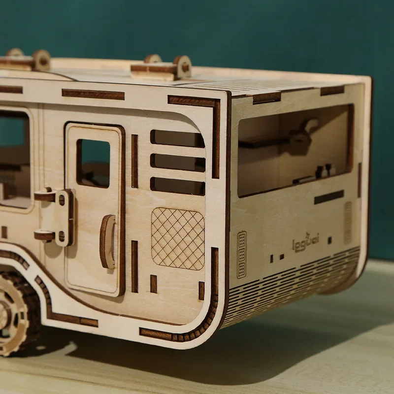 3D ปริศนาไม้ Caravan Model Kit ทําด้วยมือ DIY Assembly ของเล่นเพื่อการศึกษาชุดจิ๊กซอว์