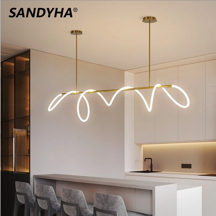 

SANDYHA Nordic Silica LED Pendant Lights Dimmable Gold Minimalist Decor Chandeliers Table Kitchen Dining Room Bar Hanging Lamps