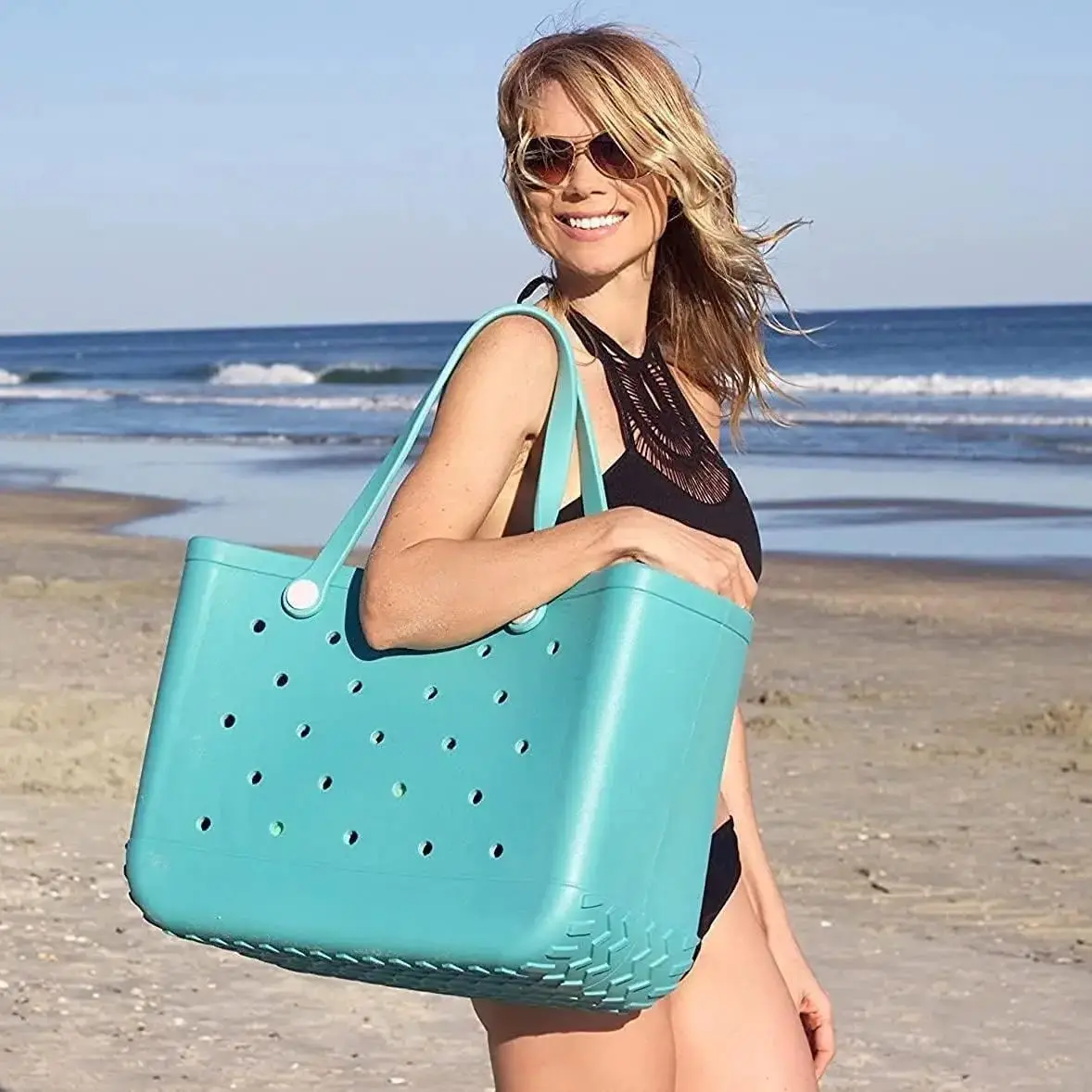 Bolso de playa de verano, bolsa de goma, almacenamiento de artículos diversos, bolso de viaje al aire libre, bolsa de natación de playa, bolsa impermeable de color sólido