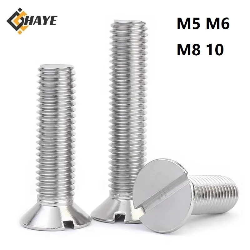 

304 Stainless Steel M5 M6 M8 M10 Slotted Countersunk Flat Head Screws GB68 8mm to 100mm Length Countersunk Slot Wooden Bolt