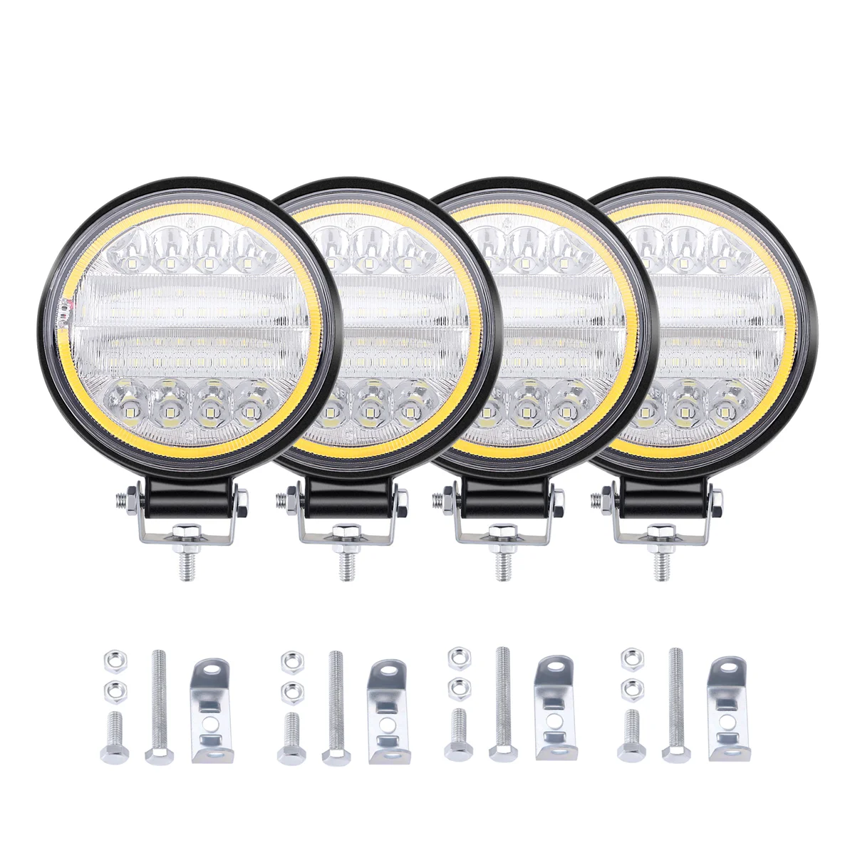 4X LED Work Light Pods Round Amber Spot Combo Light Amber Fog Lamp for Jeep Off Road SUV