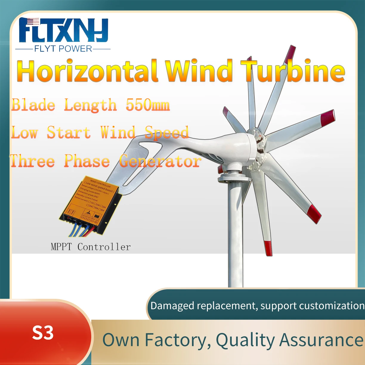

Wind Turbine Generator 3000W 12v 24v 48V New Energy 8 Blades Windmill With MPPT controller For Homeuse Street Lamps