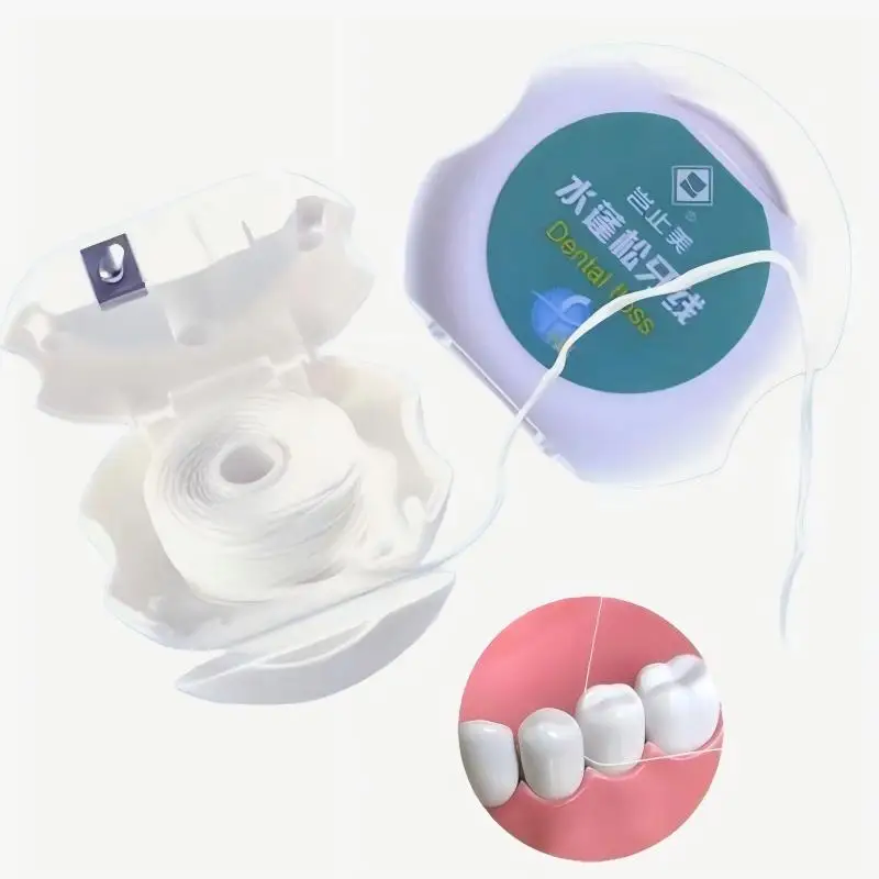 Expanding Fluffy Dental Floss 50m Roll Soft Water Fluffy Teeth Gap Cleaner Waxed Oral Hygiene Thread with Built in Cutter