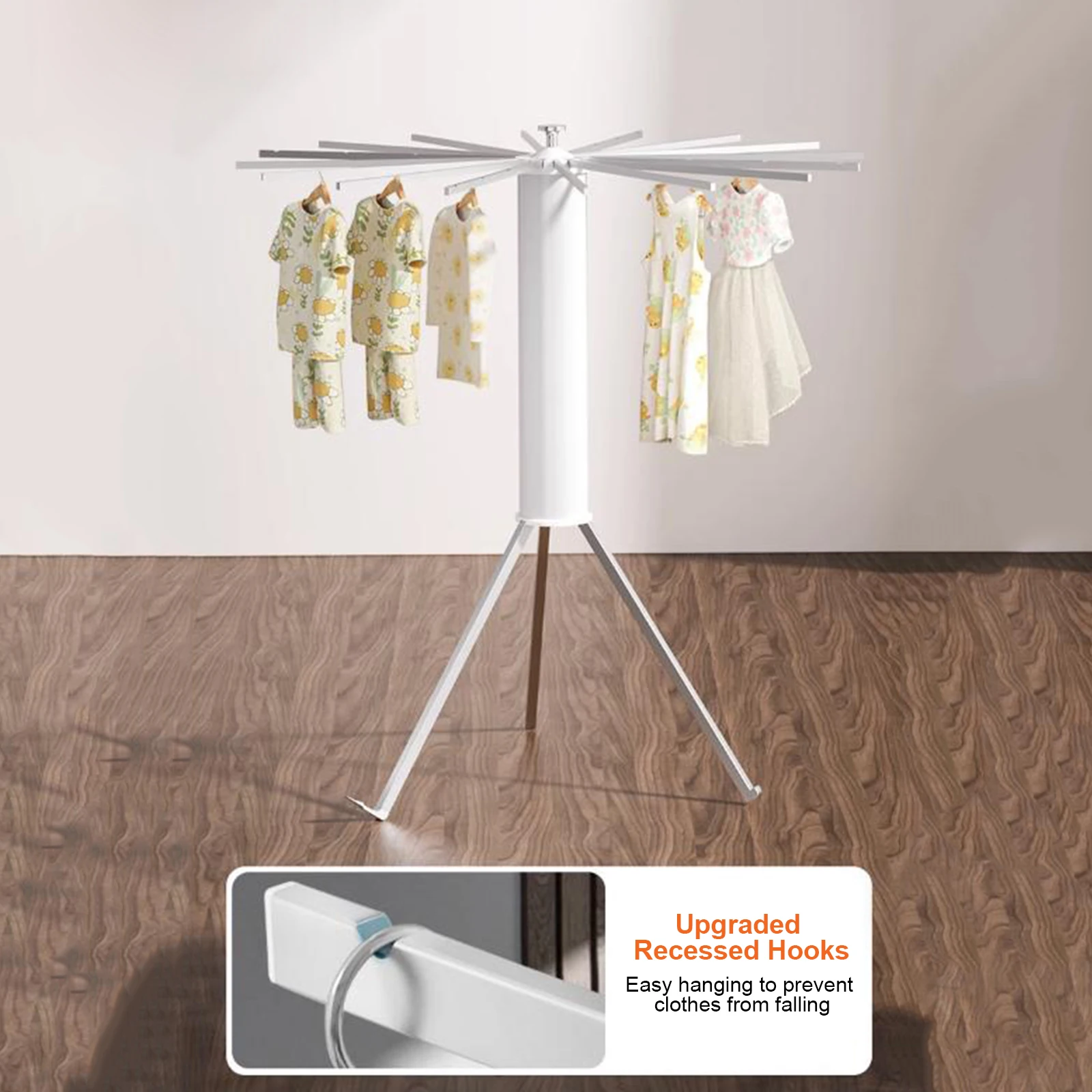 Folding Clothes Drying Rack Installation-Free Floor Balcony Folding Drying Rods Indoor Invisible Vertical Clothesline