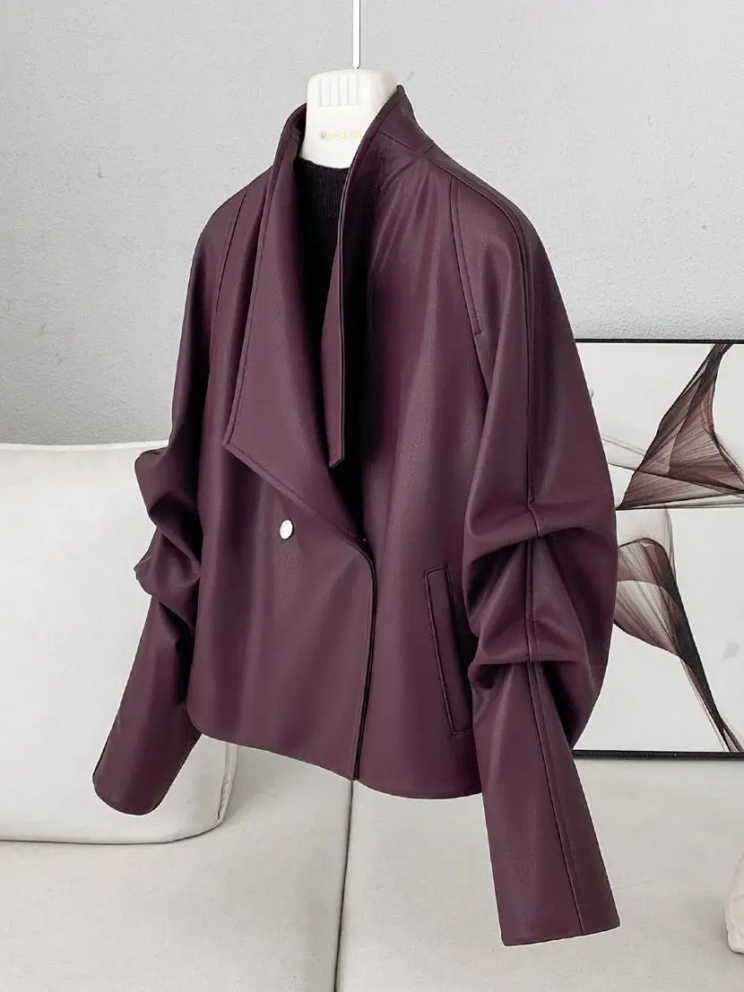 

Women's Plus Size Leather Jacket 2025 Fall Winter New Loose Fit Slimming Genuine Leather Short Coat