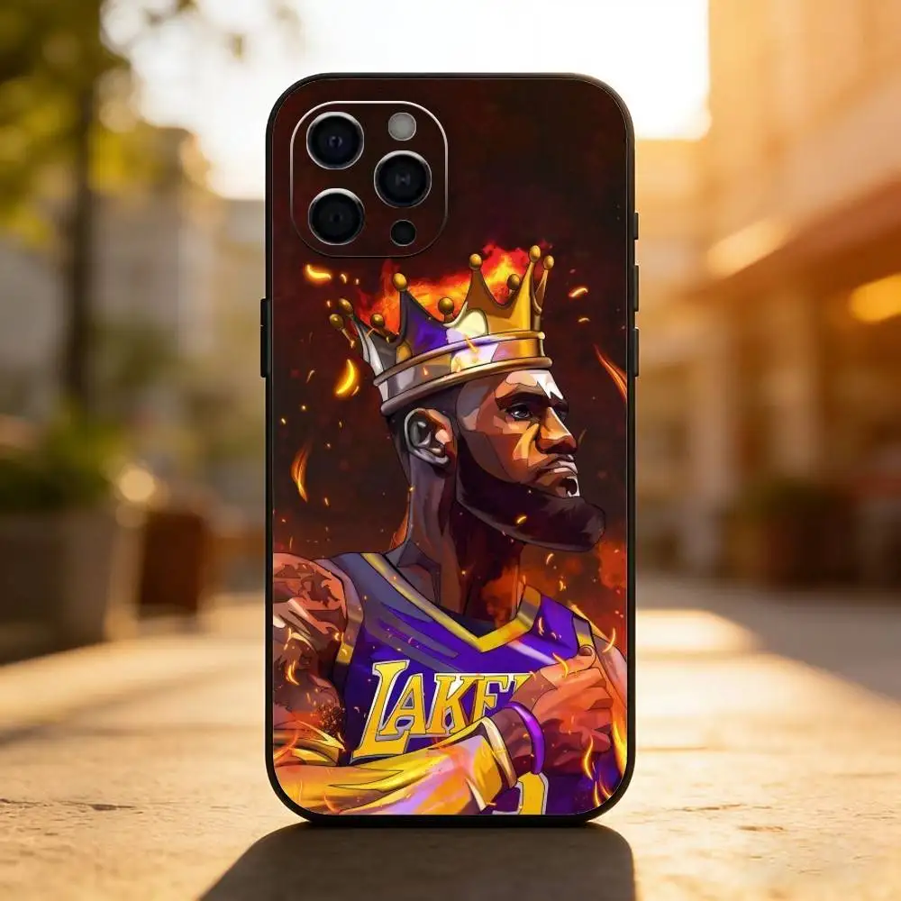 حافظة هاتف كرة السلة L-Lebron James 23 لهواتف iPhone 17,16,15,14,13,12,11 Plus, Pro,Max,XS غطاء ناعم من السيليكون الأسود