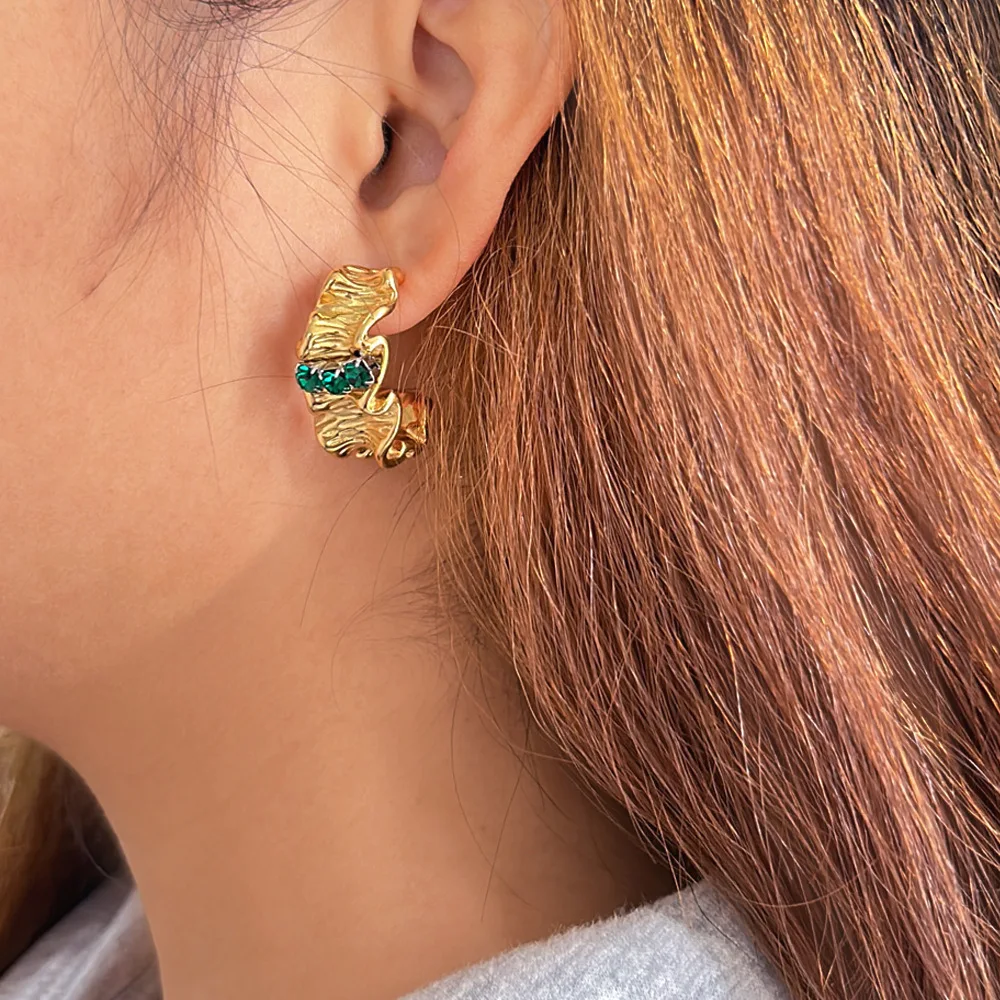 

DIY accessories e-commerce retro ins style stainless steel irregular pleated texture earrings studs trendy women's earrings