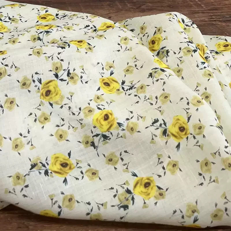 

100% ramie floral printed fabric, used for making high-end clothing and DIY sewing fabrics