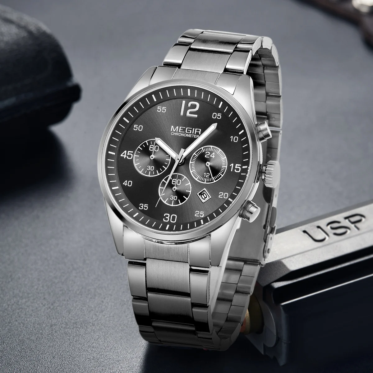 MEGIR Luxury Brand Business Casual Watches for Men Chronograph Waterproof Sport Military Watch Stainless Steel Wristwatch Clock