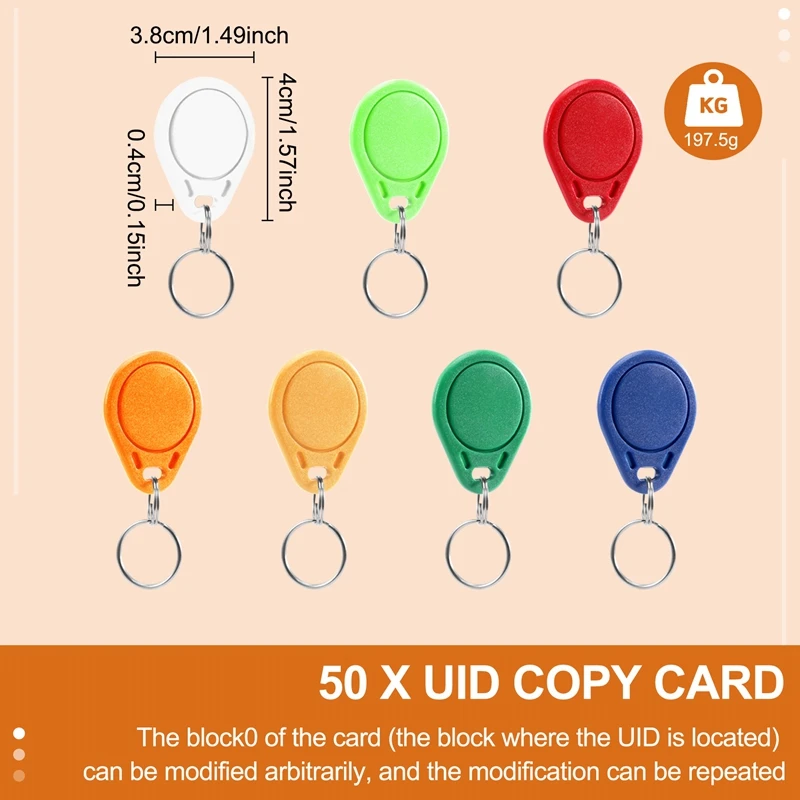 スマートカードクローン,スマートキーフォブ,キータグ,アクセス制御,uid,13.56mhz,ブロック0セクター,1k s50,50個