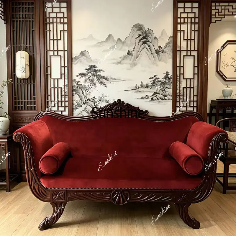 American retro solid wood carving flower sofa chair living room balcony leisure