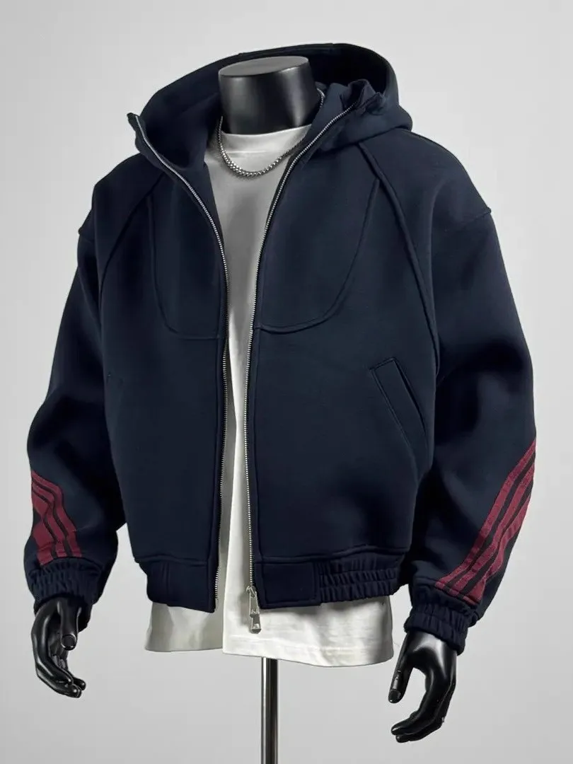 

Мужская толстовка-кардиган большого размера (до 300 фунтов), весна-осень, утепленная, в американском ретро-стиле, с цветными блоками и полосками, верхняя одежда