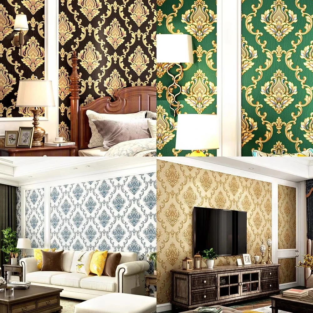 European Style Wallpaper Luxury Living Room Damascus Hotel 3D Embossed Background Paste the Wall Non-Self Adhesive Wallpaper