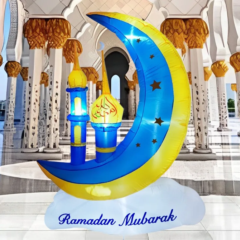 Ramadán musulmán/sslamico, juguetes inflables de 1,5 M/5 pies, luces LED de Castillo de Luna azul y amarillo, decoraciones Eid Mubarak para celebrar el enganchar