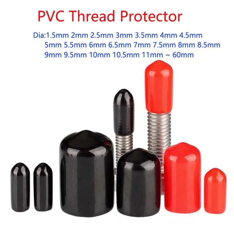 PVC Thread Protector Soft Rubber Protective Sleeve  Round PVC Screw Thread Protective Cap Cap Plastic Pipe Sleeve ID1.5mm~60mm
