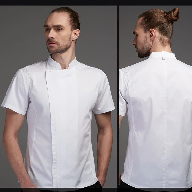 Chaqueta de manga corta para hombre, camisa de Chef, restaurante, Catering, ropa de cocinero, uniforme de panadería, café, camarero, abrigo de trabajo