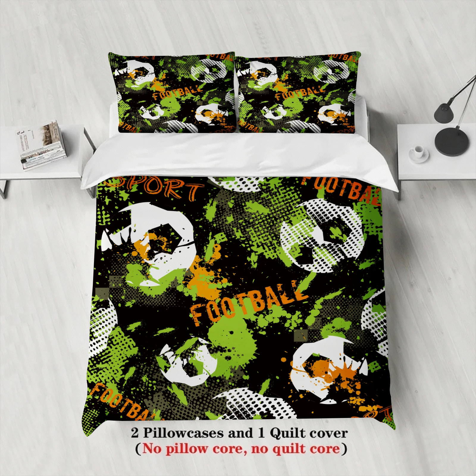 3pcs Bedding Set Cartoon Football 3D PrintED Brushed Comfortable Duvet Cover King Queen Twin Single Size Bithday Gift Room Decor